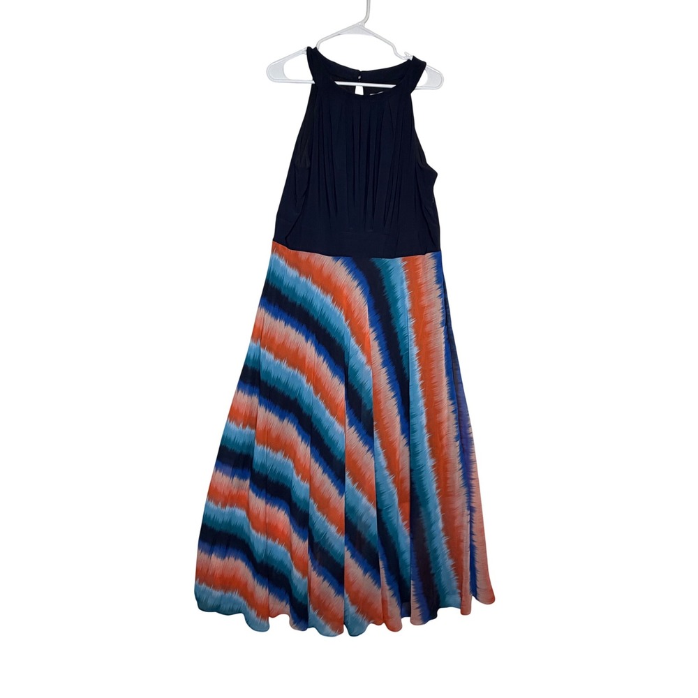 Studio One New York Navy Blue Multi Color Abstract Chevron Maxi Dress Size 16